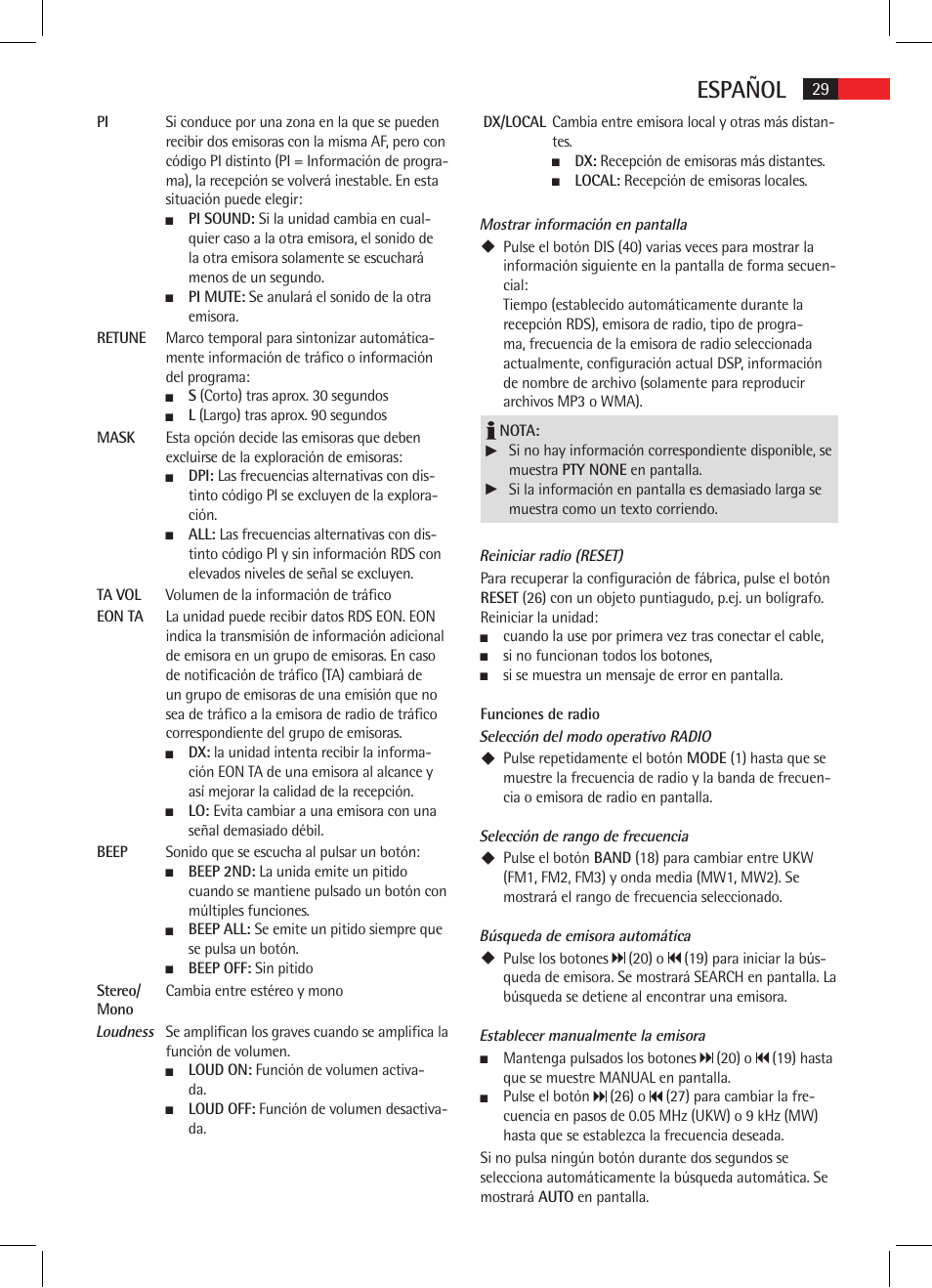 Español | AEG AR 4025 BT User Manual | Page 29 / 102
