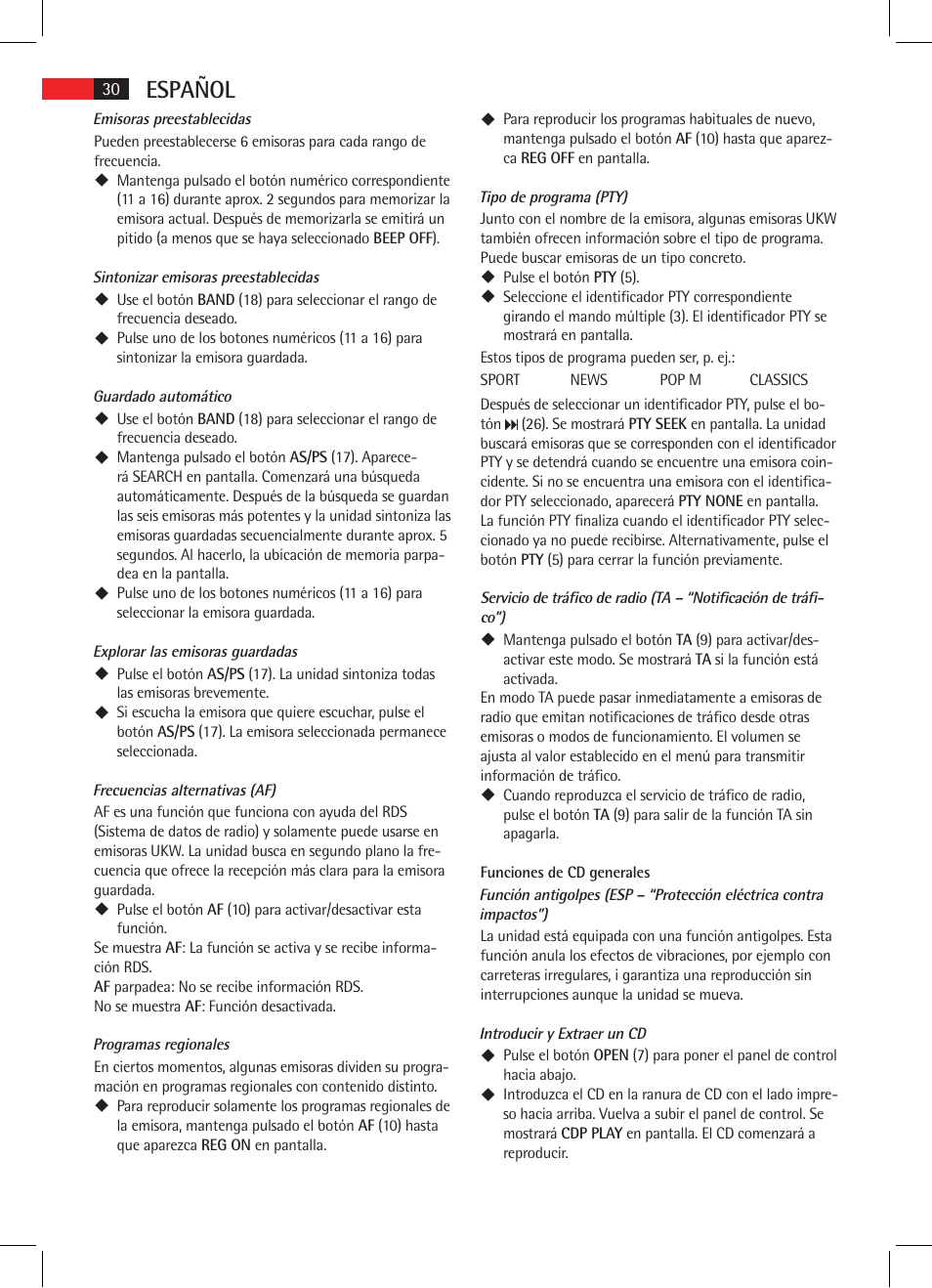 Español | AEG AR 4025 BT User Manual | Page 30 / 102