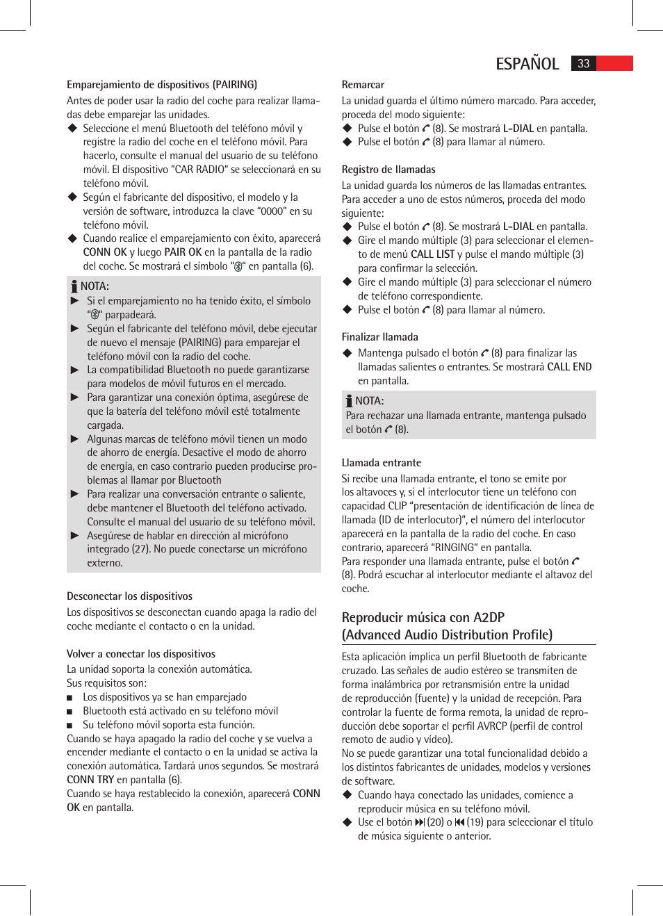 Español | AEG AR 4025 BT User Manual | Page 33 / 102