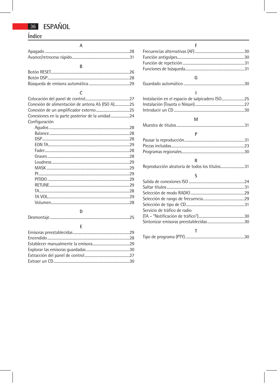 Español, Índice | AEG AR 4025 BT User Manual | Page 36 / 102