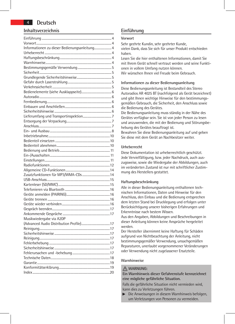 AEG AR 4025 BT User Manual | Page 4 / 102