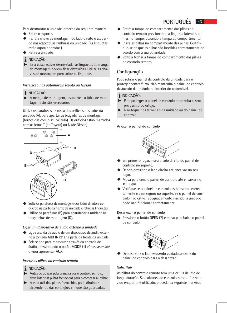 Português, Configuração | AEG AR 4025 BT User Manual | Page 43 / 102