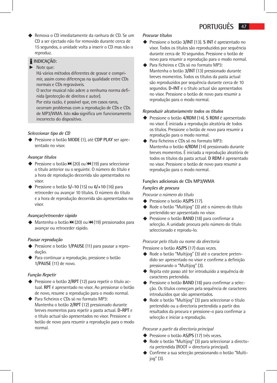 Português | AEG AR 4025 BT User Manual | Page 47 / 102