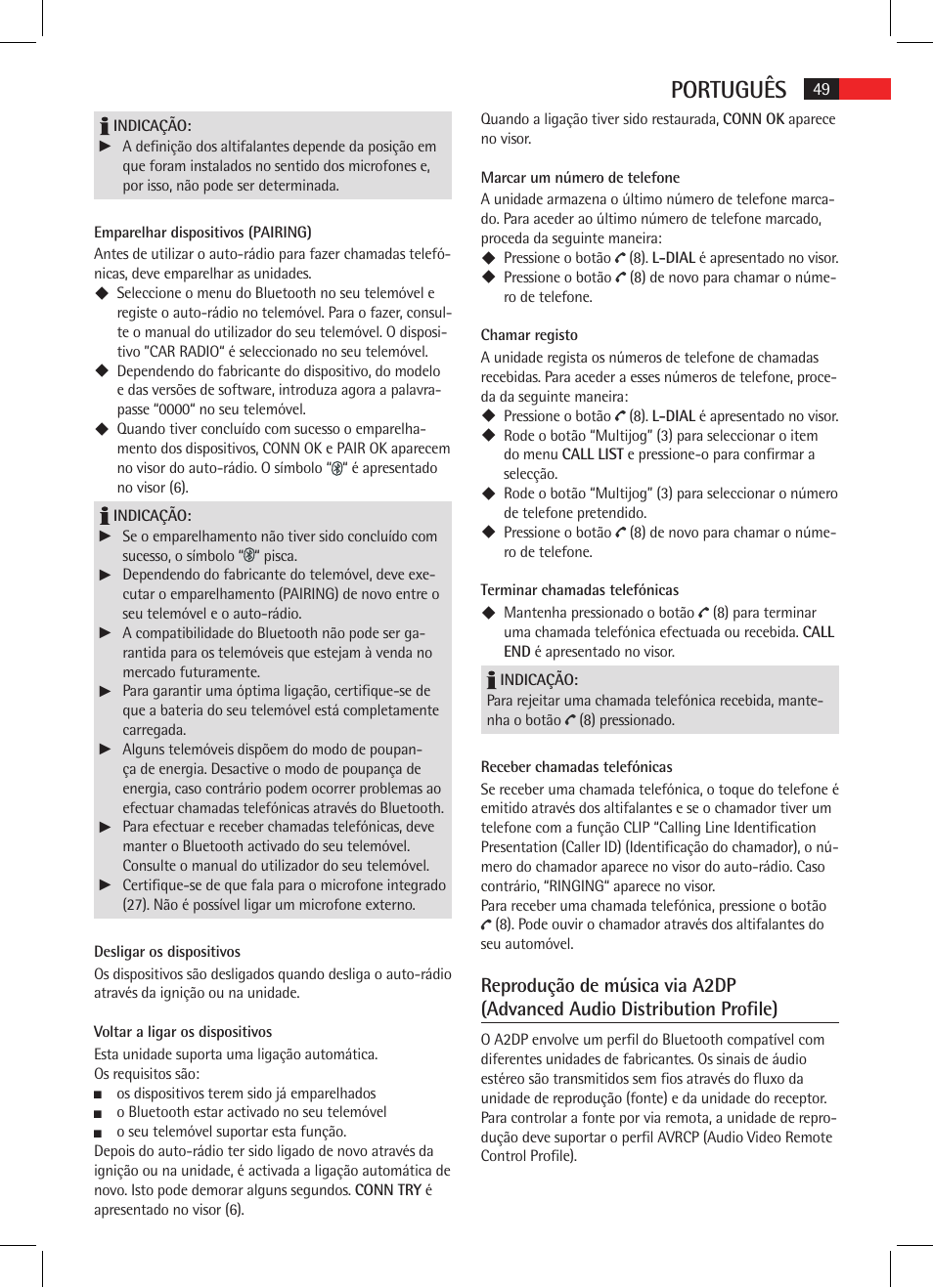 Português | AEG AR 4025 BT User Manual | Page 49 / 102