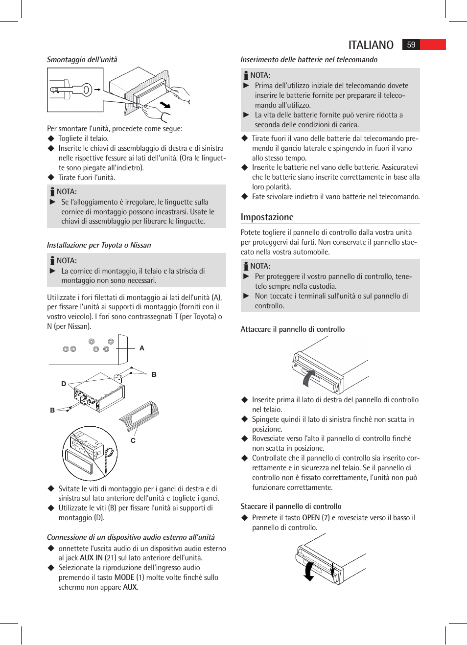 Italiano, Impostazione | AEG AR 4025 BT User Manual | Page 59 / 102