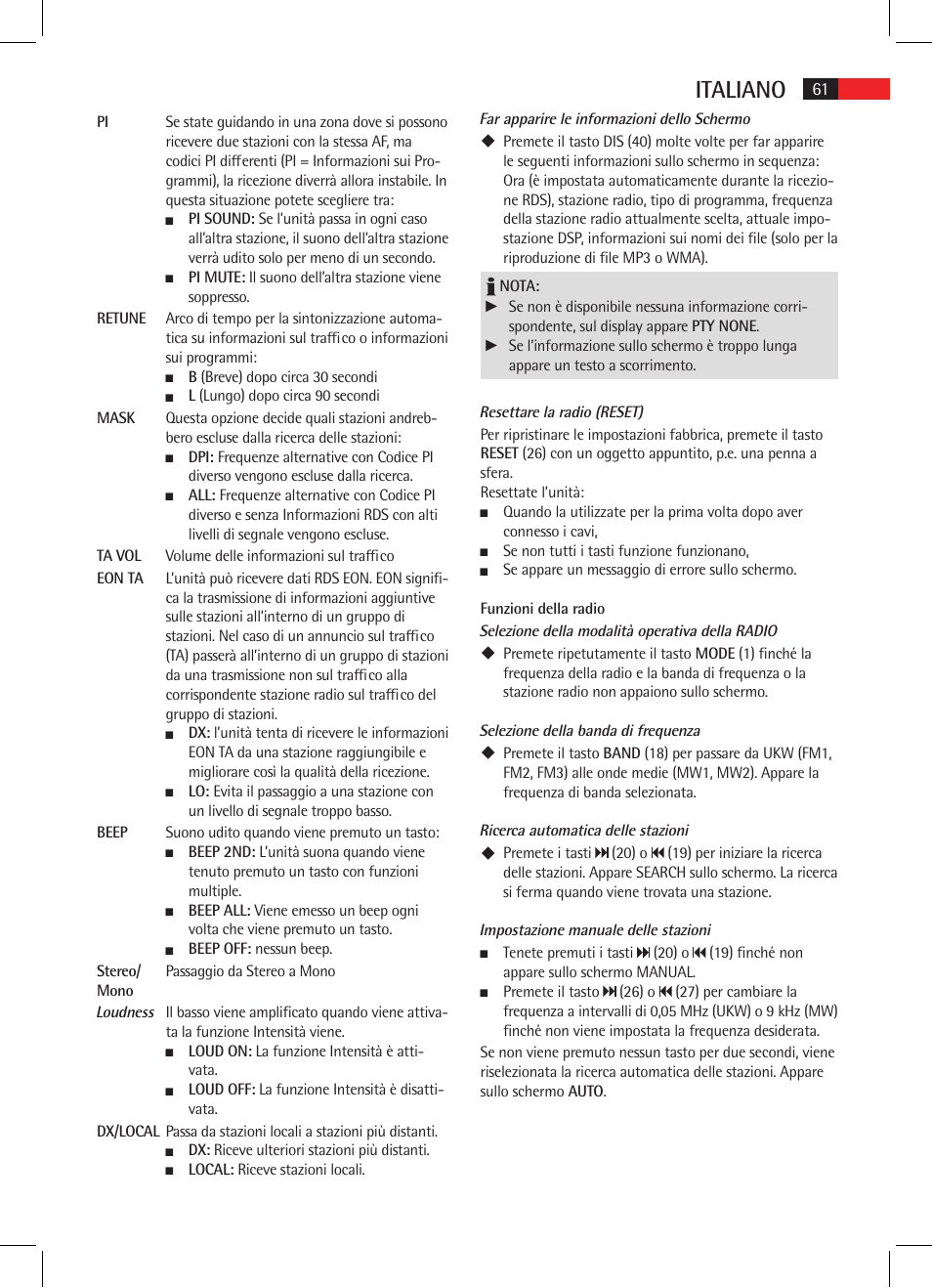 Italiano | AEG AR 4025 BT User Manual | Page 61 / 102