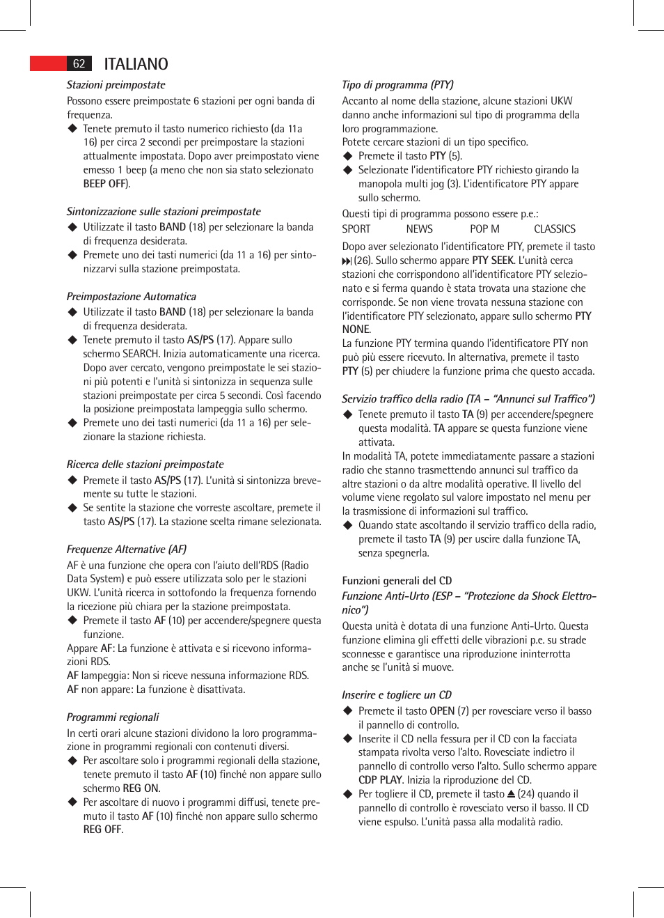 Italiano | AEG AR 4025 BT User Manual | Page 62 / 102