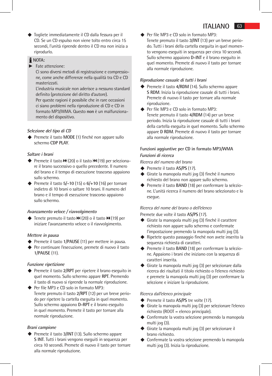 Italiano | AEG AR 4025 BT User Manual | Page 63 / 102