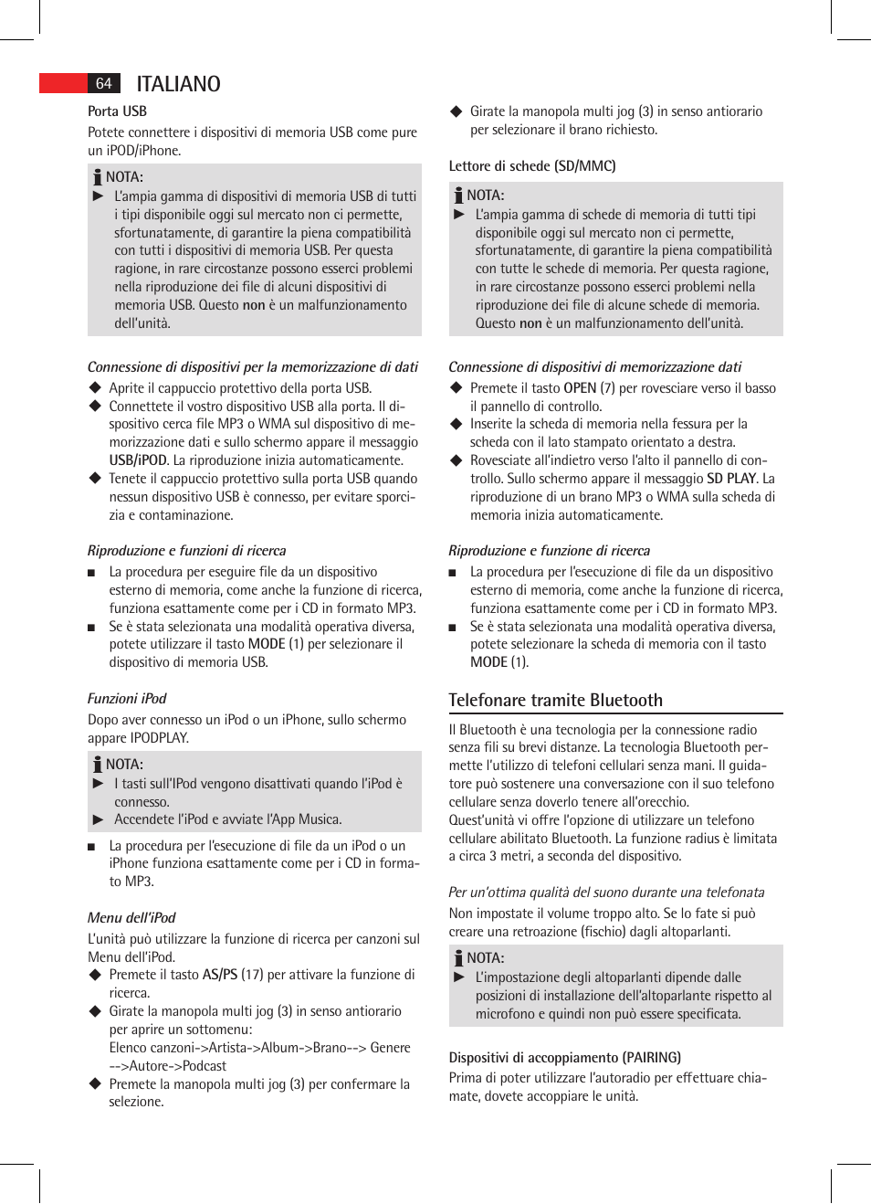 Italiano, Telefonare tramite bluetooth | AEG AR 4025 BT User Manual | Page 64 / 102