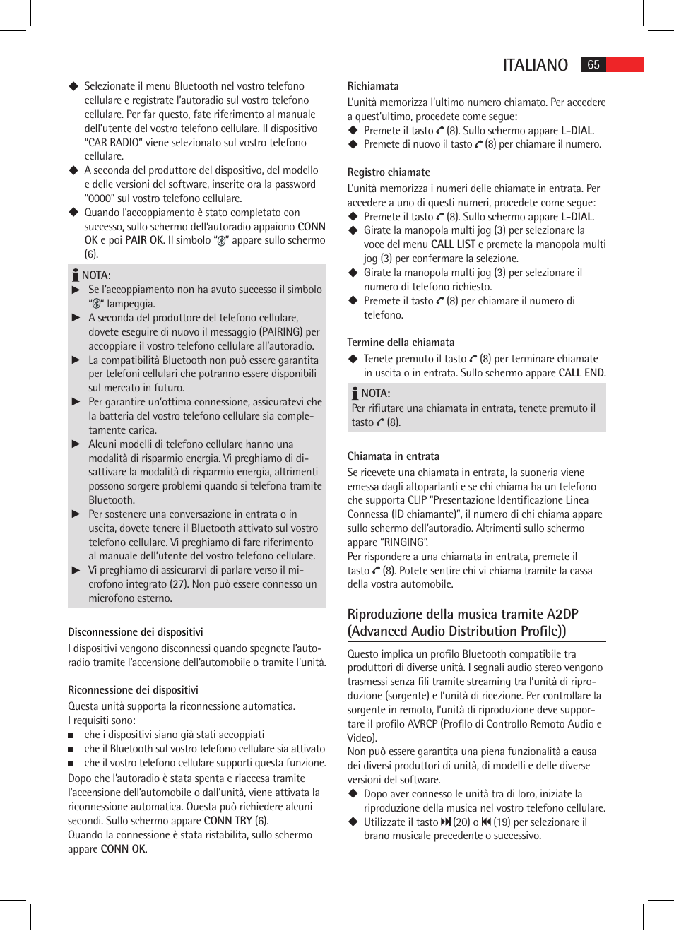 Italiano | AEG AR 4025 BT User Manual | Page 65 / 102