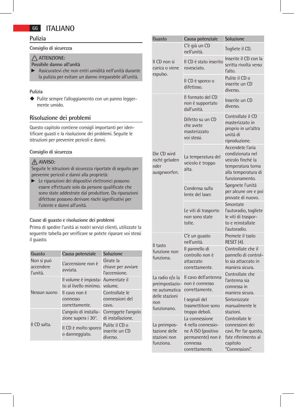 Italiano, Pulizia, Risoluzione dei problemi | AEG AR 4025 BT User Manual | Page 66 / 102