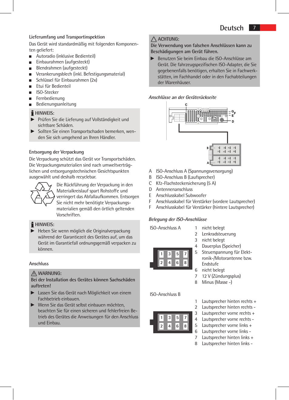 Deutsch | AEG AR 4025 BT User Manual | Page 7 / 102