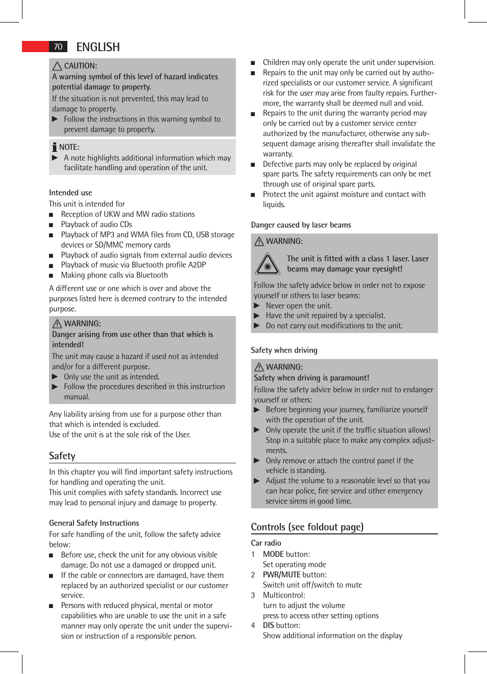 English, Safety, Controls (see foldout page) | AEG AR 4025 BT User Manual | Page 70 / 102