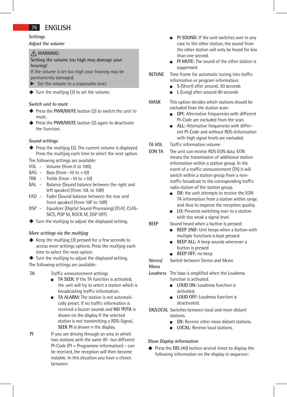 English | AEG AR 4025 BT User Manual | Page 76 / 102