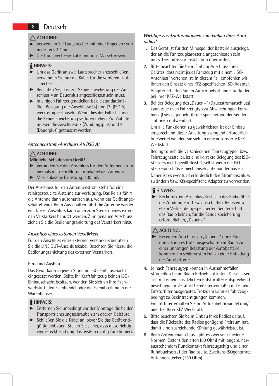 Deutsch | AEG AR 4025 BT User Manual | Page 8 / 102