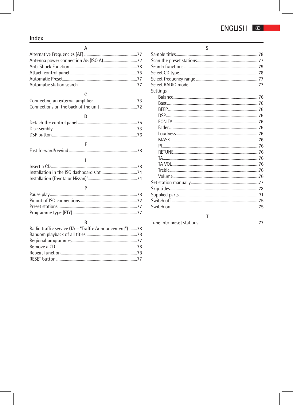 English, Index | AEG AR 4025 BT User Manual | Page 83 / 102