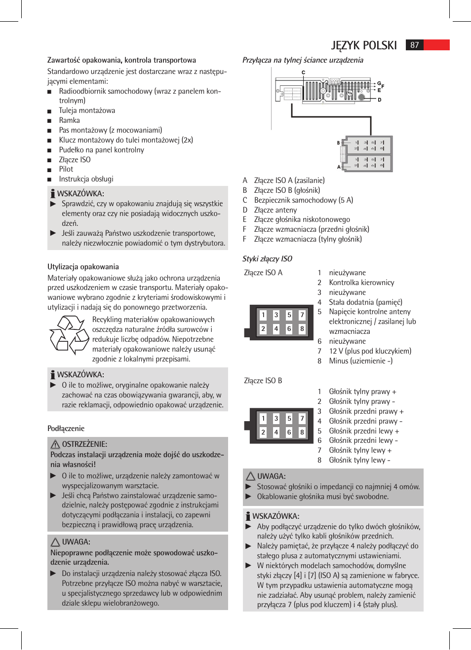 Język polski | AEG AR 4025 BT User Manual | Page 87 / 102