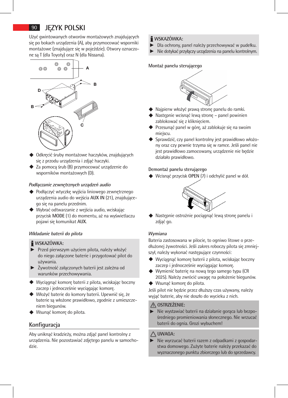 Język polski, Konfiguracja | AEG AR 4025 BT User Manual | Page 90 / 102