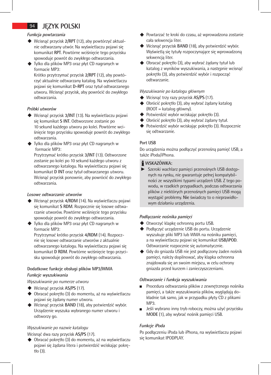 Język polski | AEG AR 4025 BT User Manual | Page 94 / 102