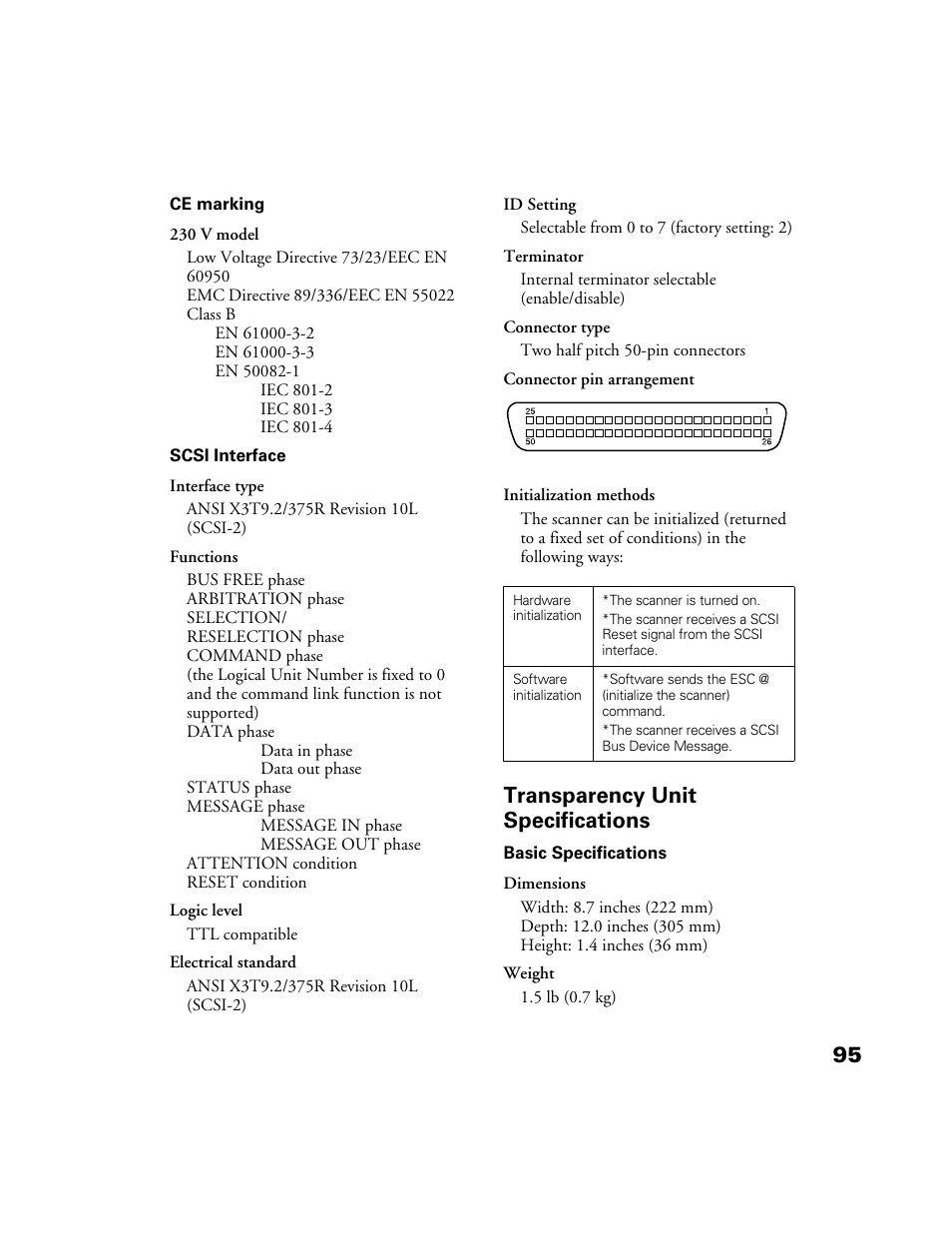 Transparency unit specifications | Epson 1200S User Manual | Page 102 / 113