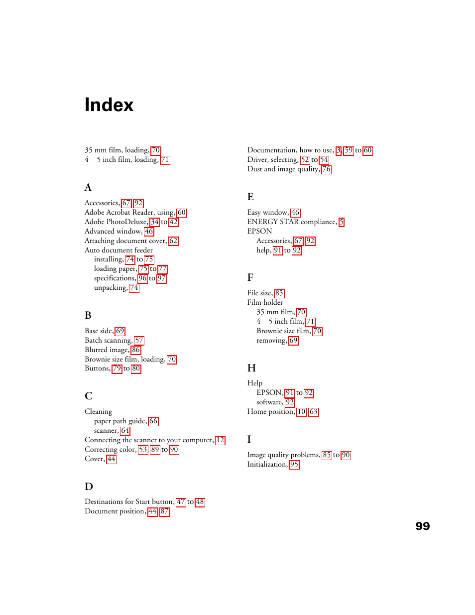 Index | Epson 1200S User Manual | Page 106 / 113