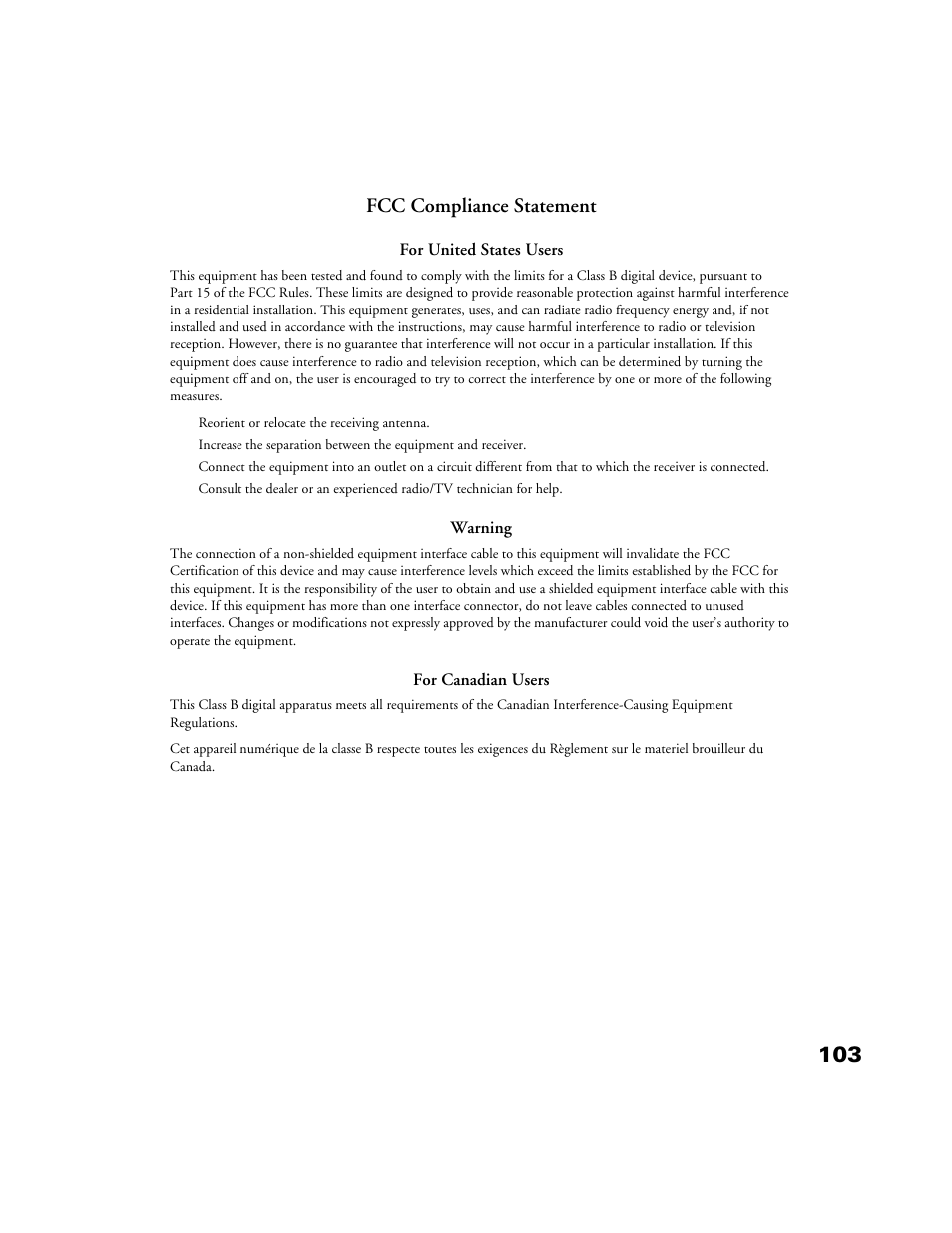 Fcc compliance statement | Epson 1200S User Manual | Page 110 / 113