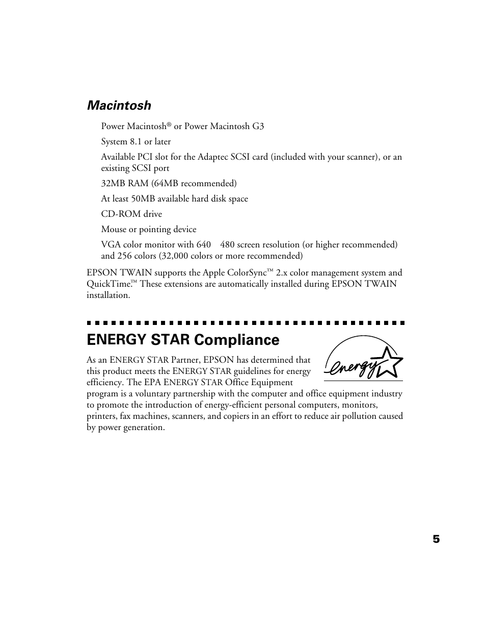 Macintosh, Energy star compliance, Compliance | Nergy | Epson 1200S User Manual | Page 12 / 113