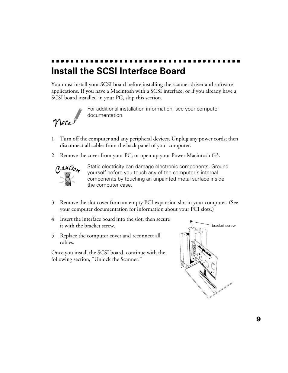 Install the scsi interface board | Epson 1200S User Manual | Page 16 / 113