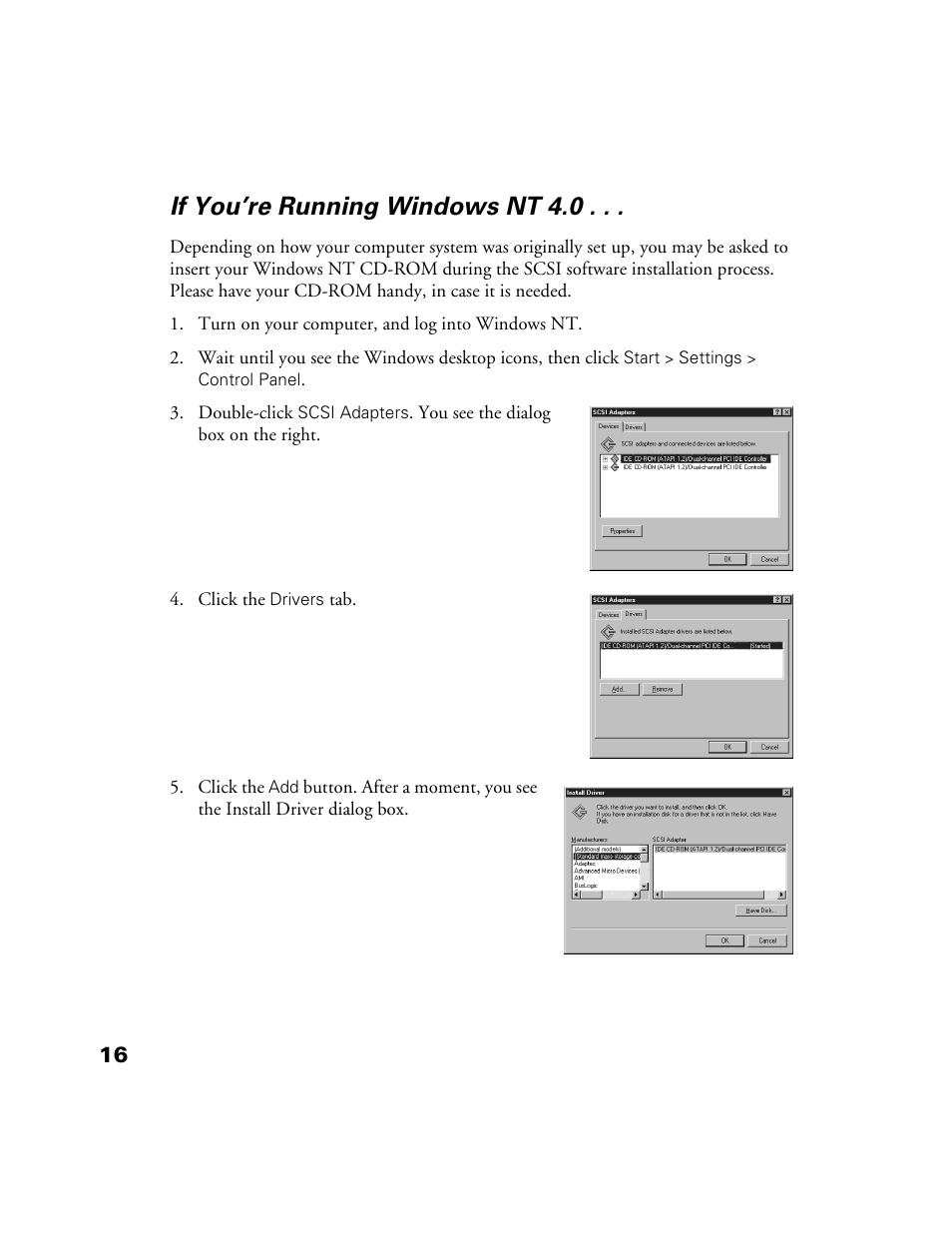 If you’re running windows nt 4.0, If youre running windows nt 4.0 | Epson 1200S User Manual | Page 23 / 113