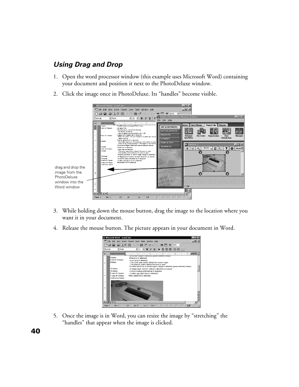 40 using drag and drop | Epson 1200S User Manual | Page 47 / 113