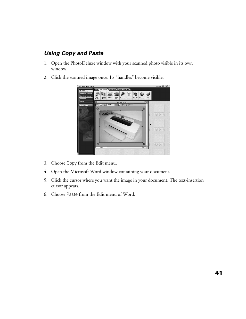 41 using copy and paste | Epson 1200S User Manual | Page 48 / 113