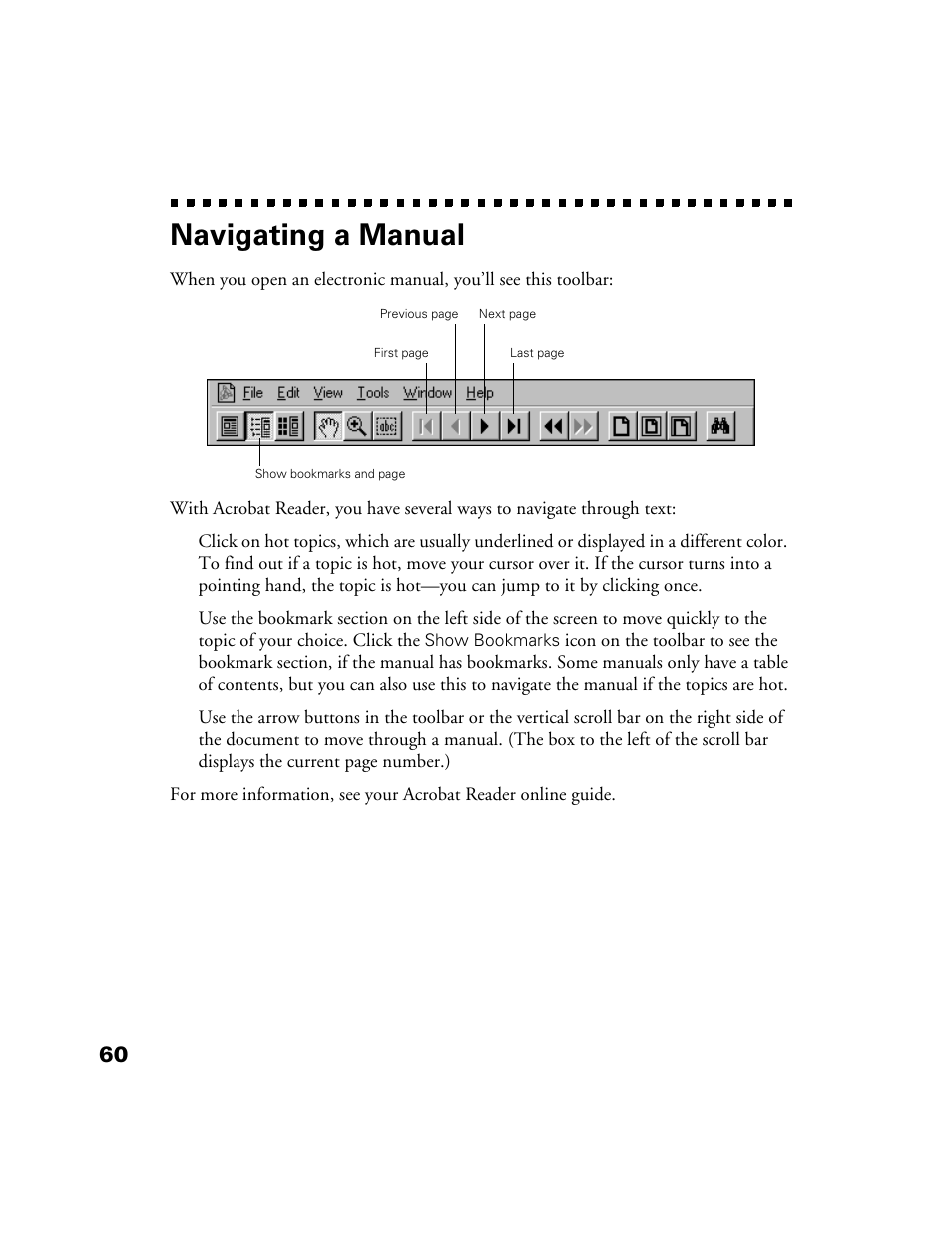 Navigating a manual | Epson 1200S User Manual | Page 67 / 113