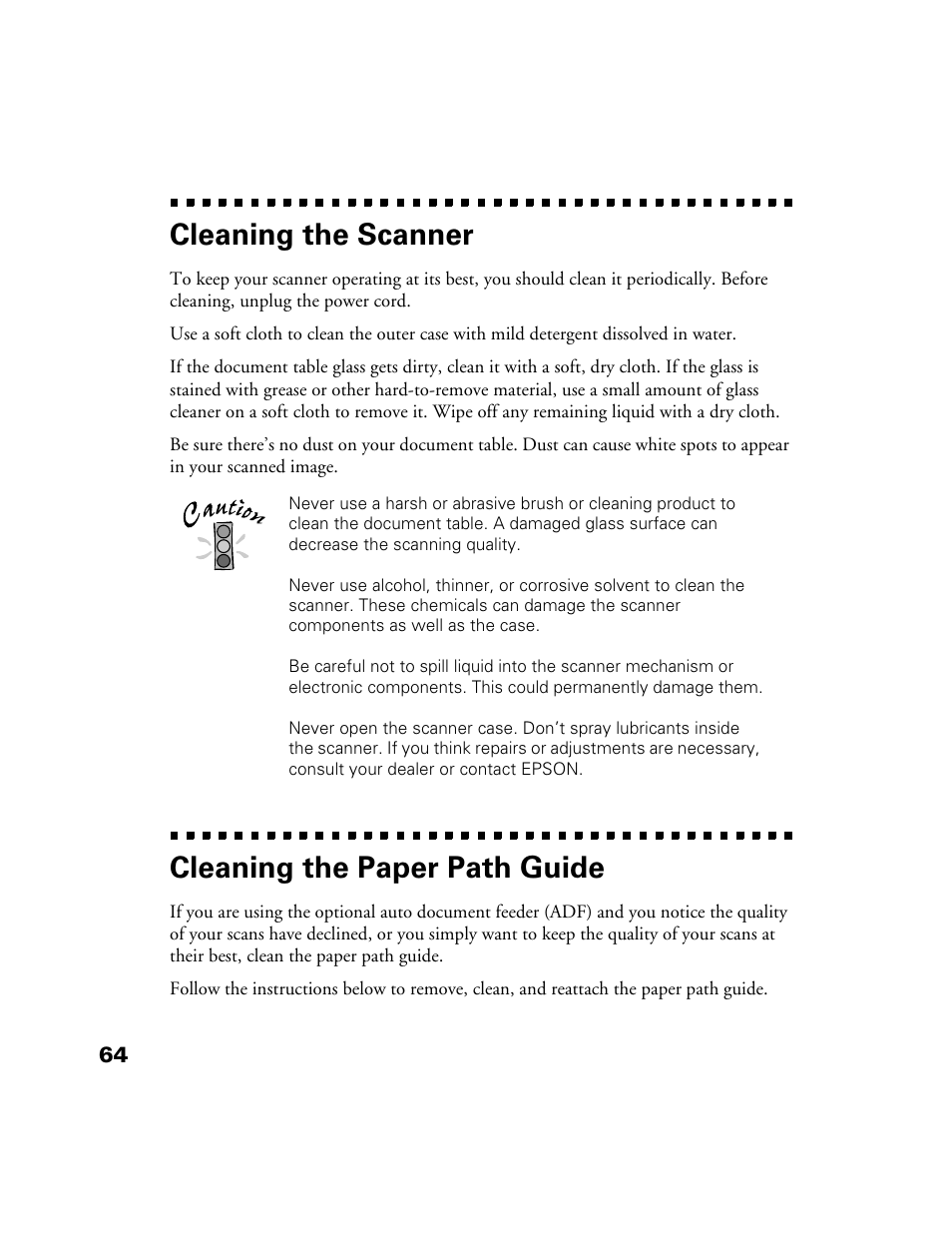 Cleaning the scanner, Cleaning the paper path guide | Epson 1200S User Manual | Page 71 / 113