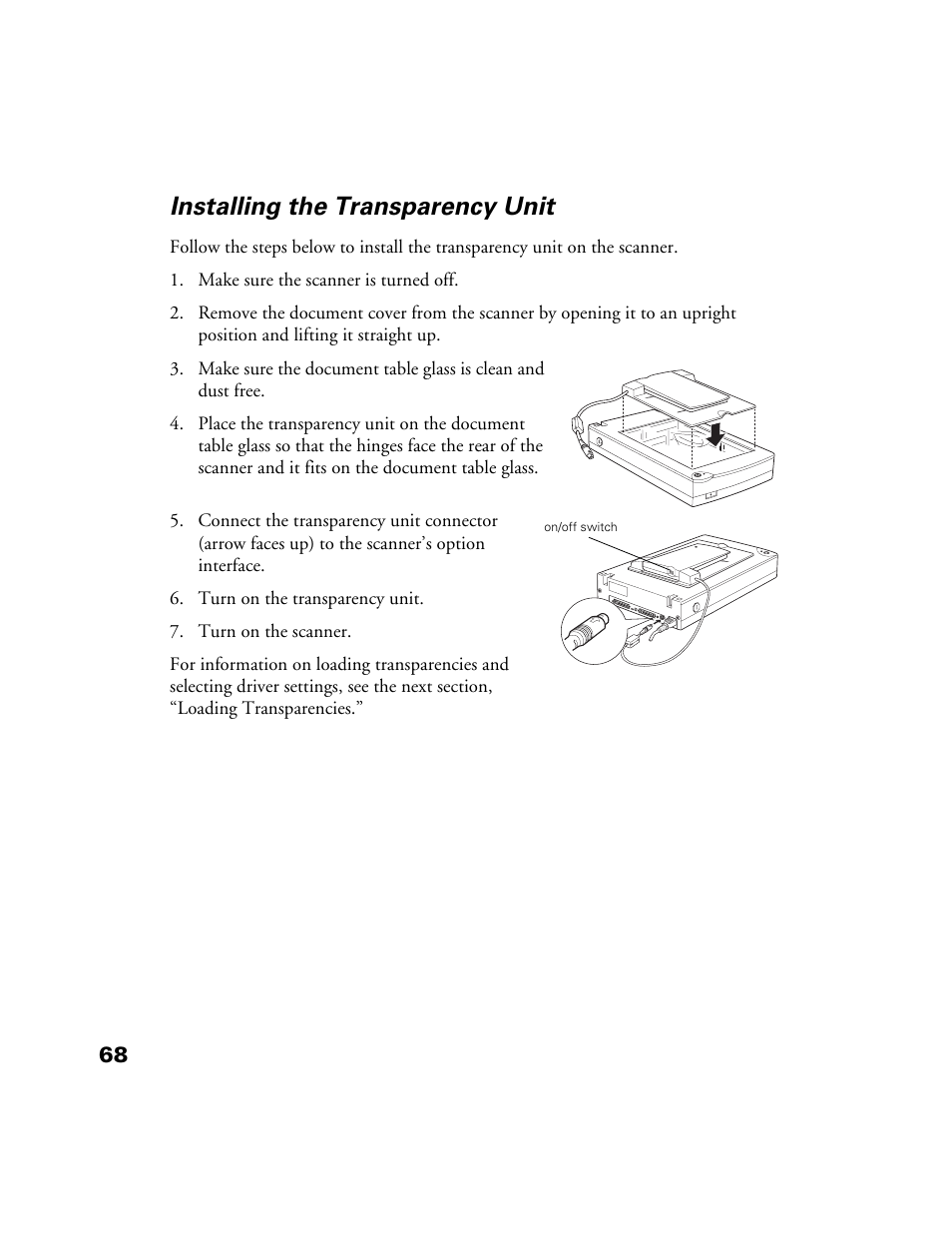 Installing the transparency unit | Epson 1200S User Manual | Page 75 / 113