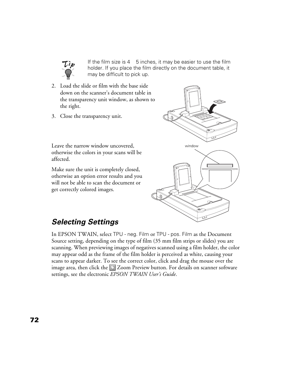 Selecting settings | Epson 1200S User Manual | Page 79 / 113