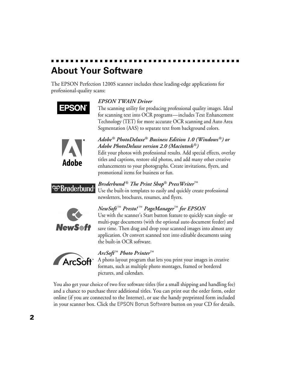 About your software | Epson 1200S User Manual | Page 9 / 113