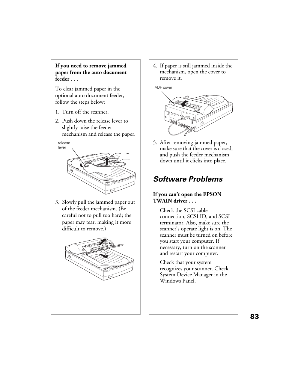 Software problems | Epson 1200S User Manual | Page 90 / 113