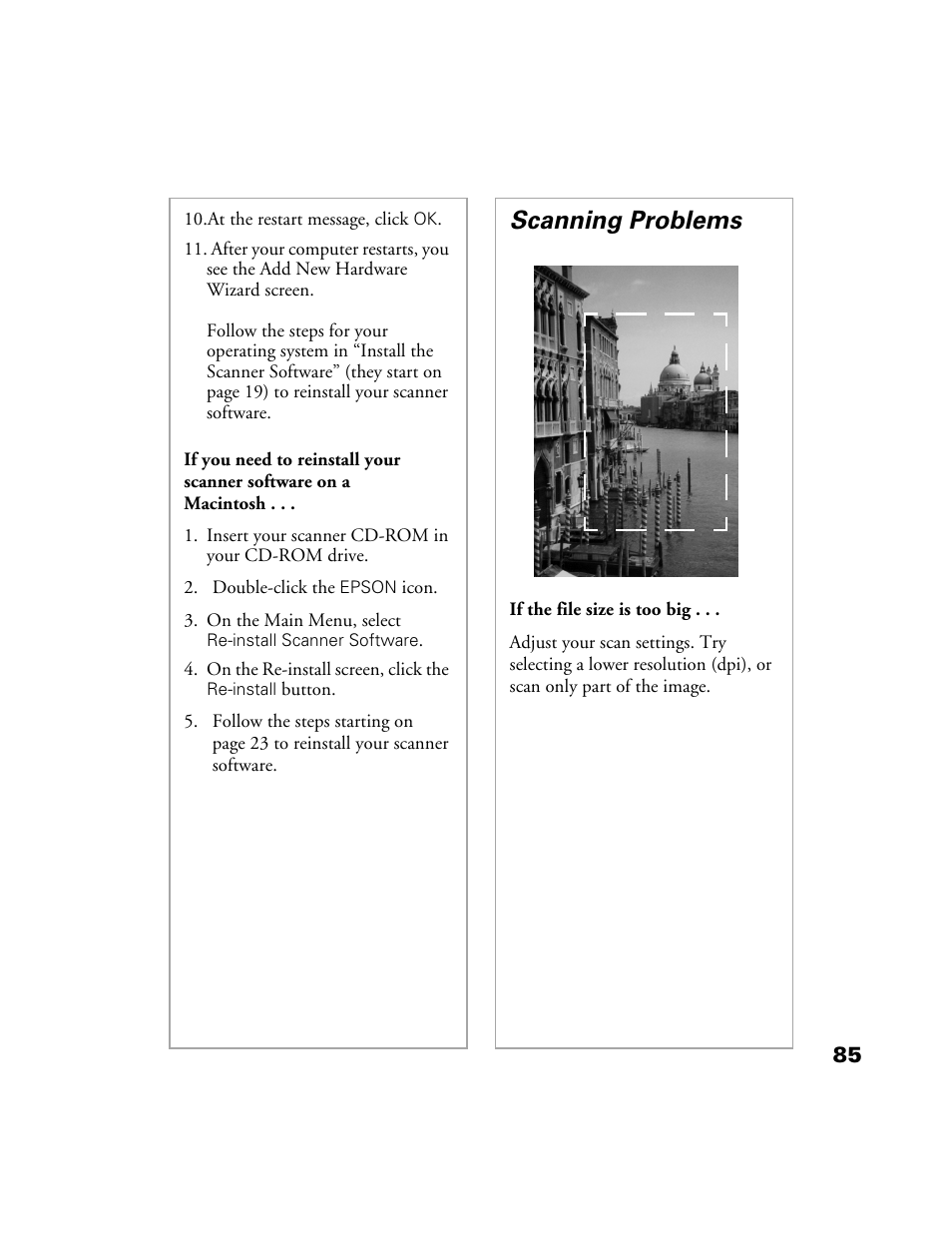 Scanning problems | Epson 1200S User Manual | Page 92 / 113