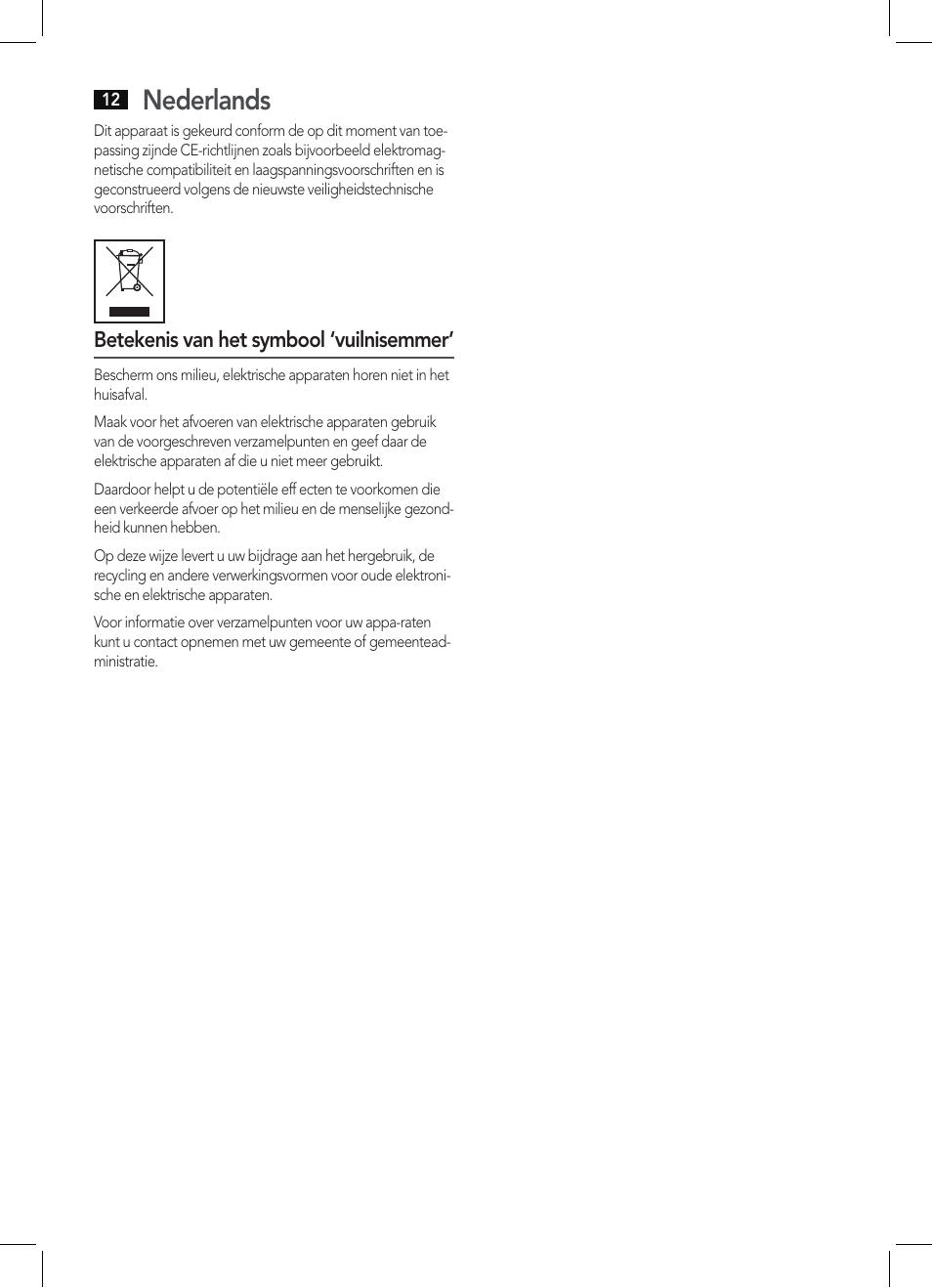 Nederlands | AEG EM 5512 User Manual | Page 12 / 54