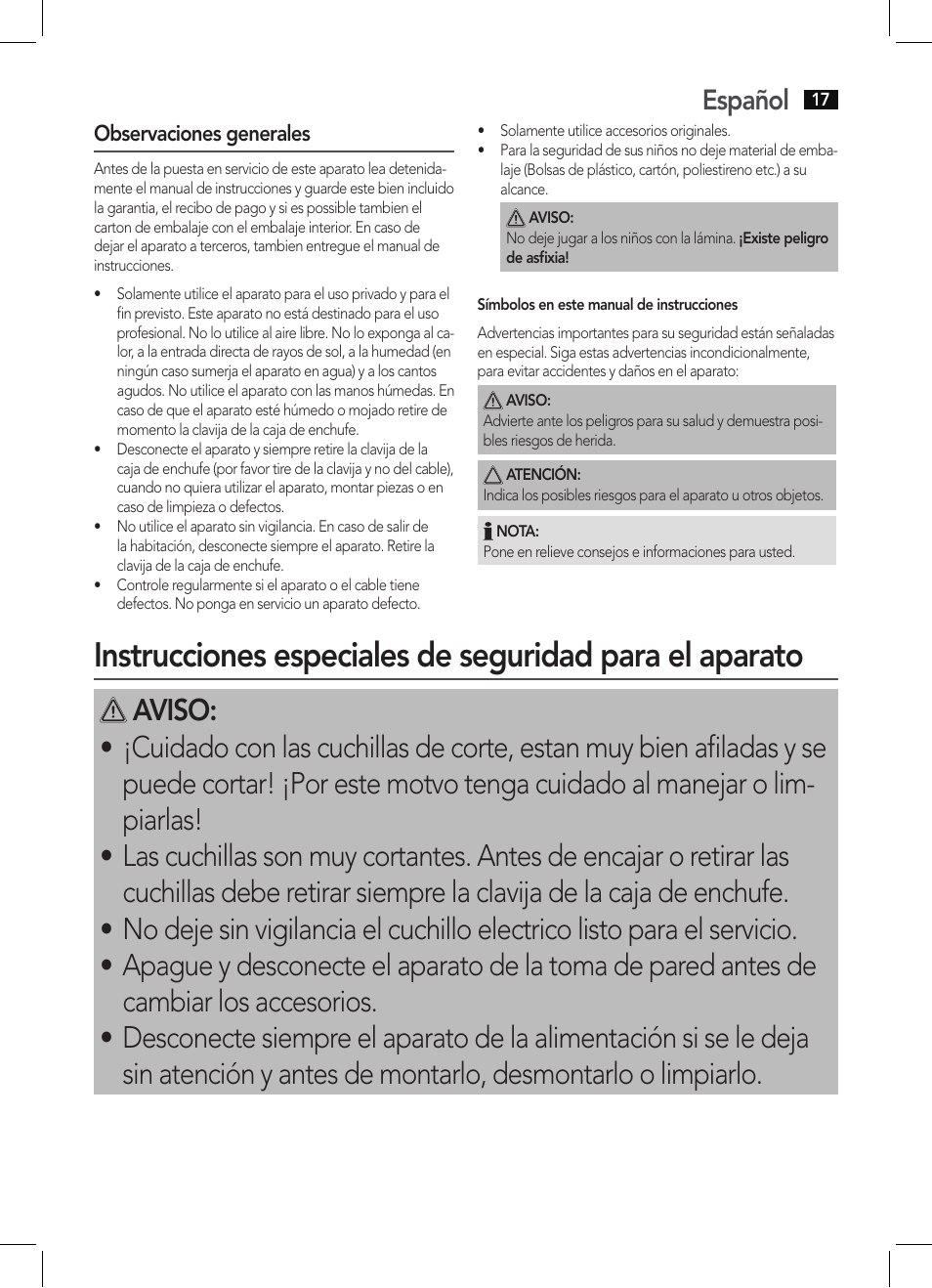 Español | AEG EM 5512 User Manual | Page 17 / 54