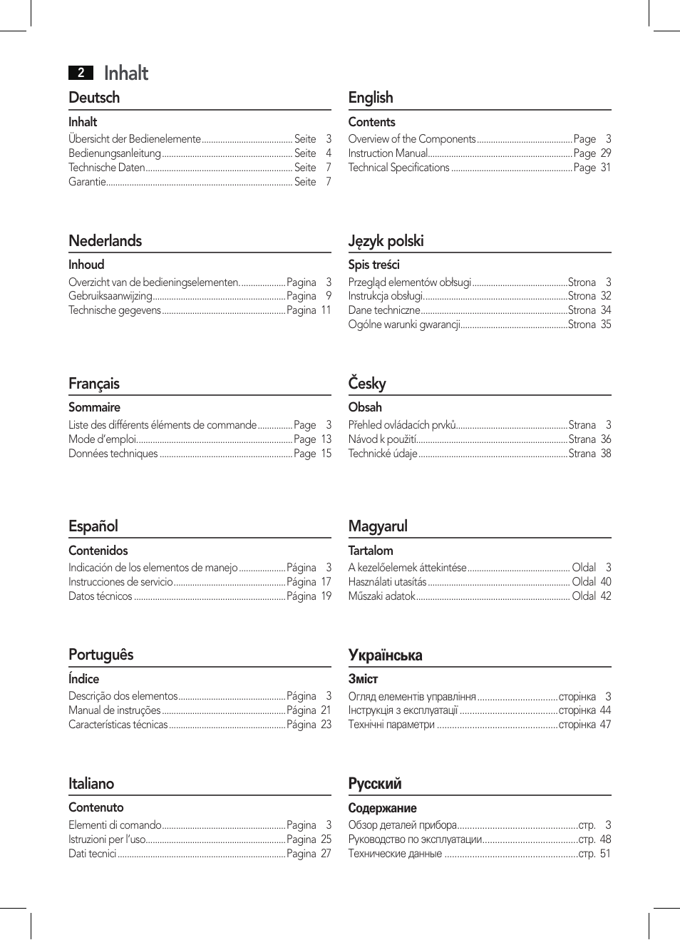 Inhalt | AEG EM 5512 User Manual | Page 2 / 54