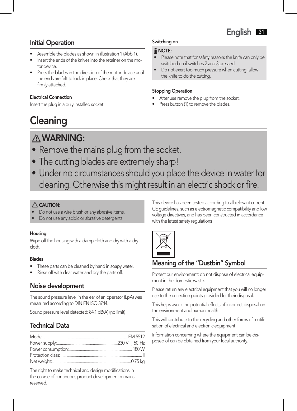 Cleaning, English | AEG EM 5512 User Manual | Page 31 / 54