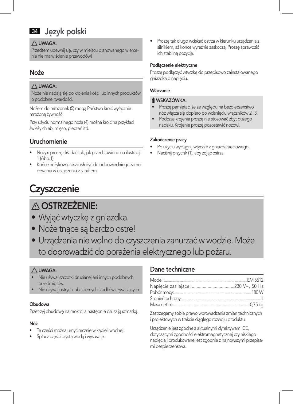 Czyszczenie, Język polski | AEG EM 5512 User Manual | Page 34 / 54