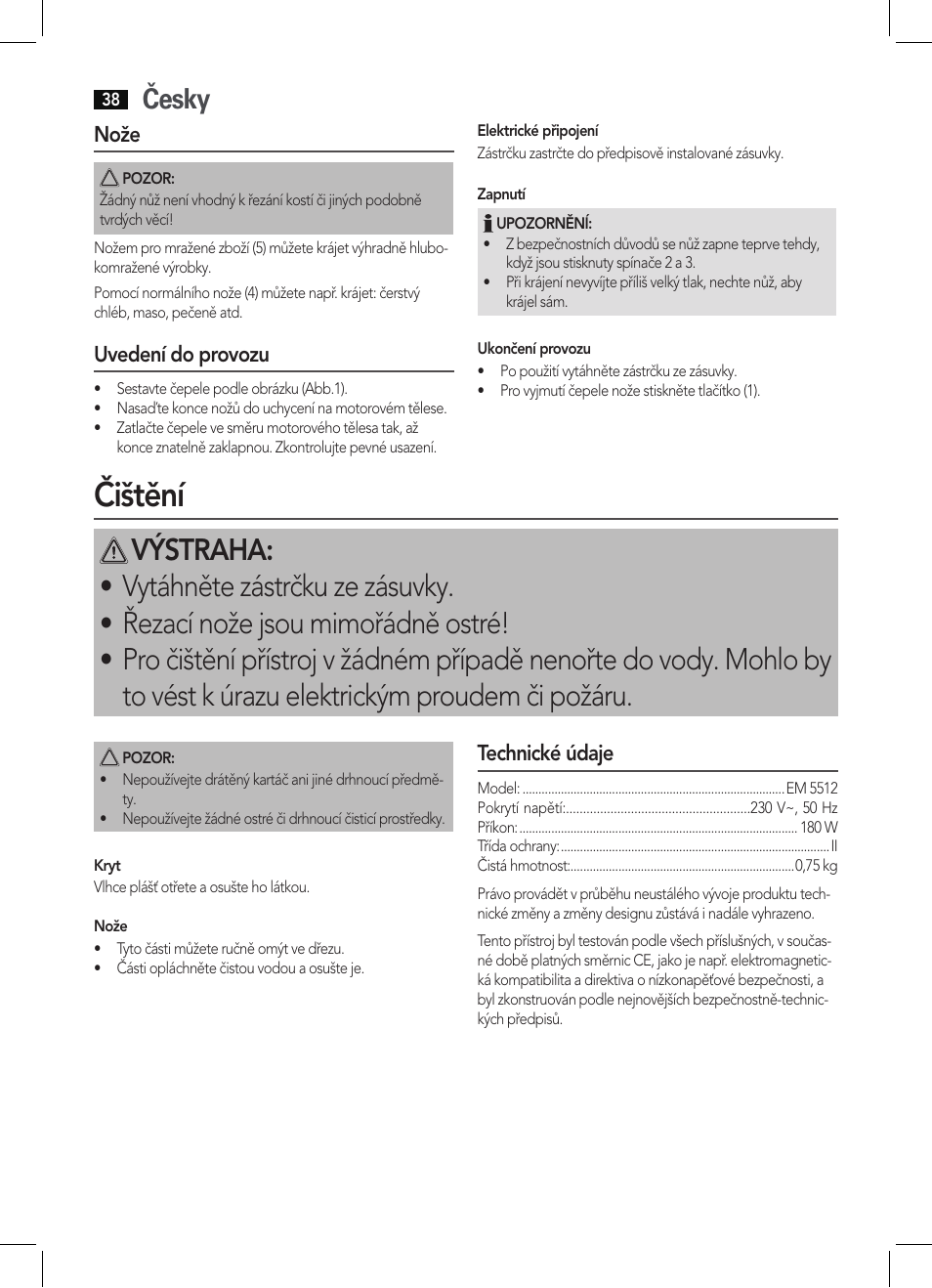 Čištění, Česky | AEG EM 5512 User Manual | Page 38 / 54