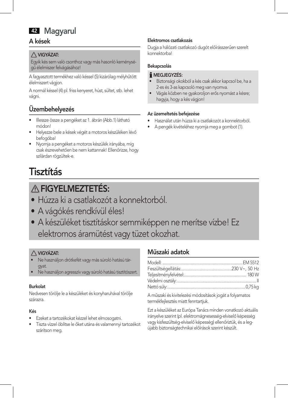 Tisztítás, Magyarul | AEG EM 5512 User Manual | Page 42 / 54