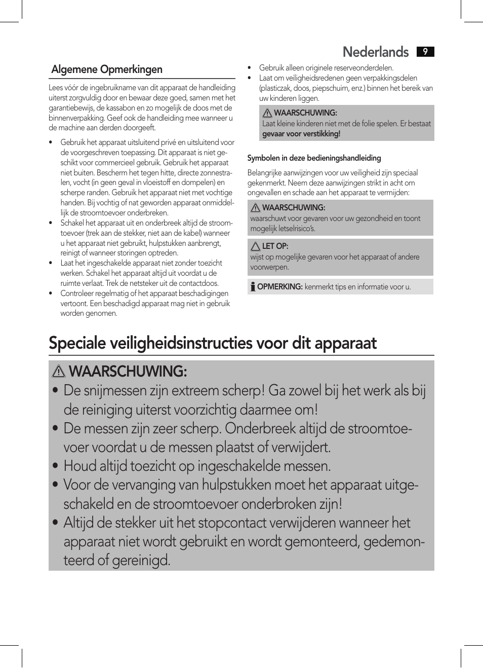 Speciale veiligheidsinstructies voor dit apparaat, Nederlands | AEG EM 5512 User Manual | Page 9 / 54