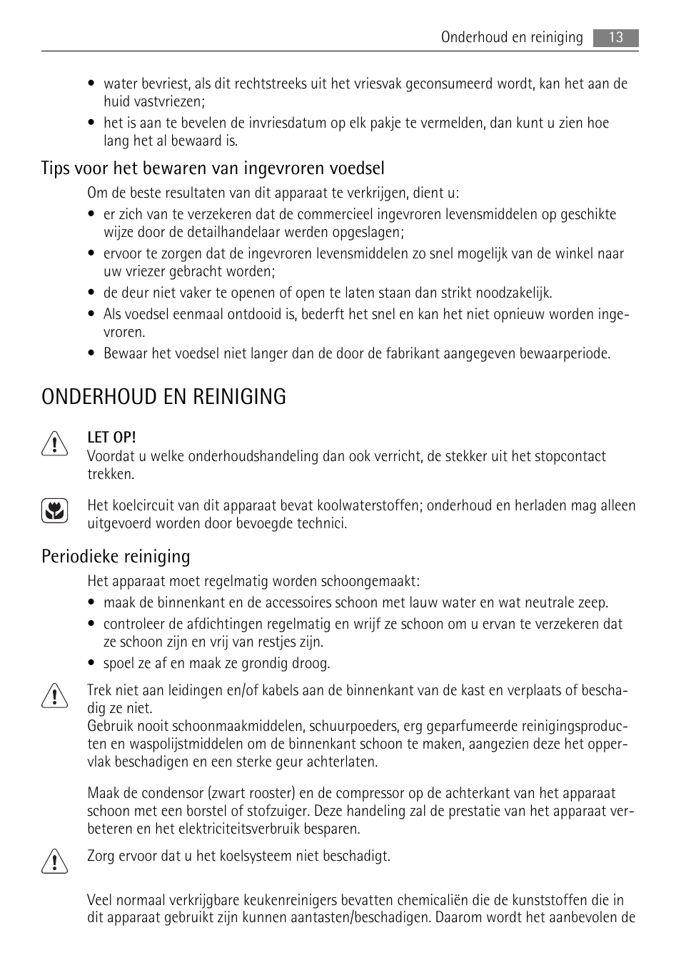 Onderhoud en reiniging, Tips voor het bewaren van ingevroren voedsel, Periodieke reiniging | AEG SKS81000F0 User Manual | Page 13 / 84