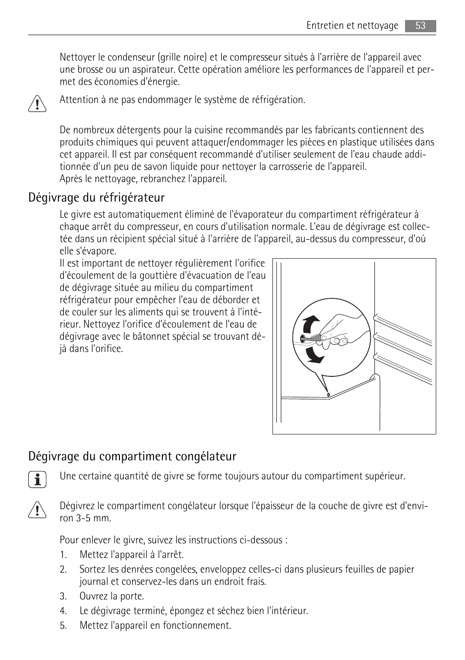 Dégivrage du réfrigérateur, Dégivrage du compartiment congélateur | AEG SKS81000F0 User Manual | Page 53 / 84