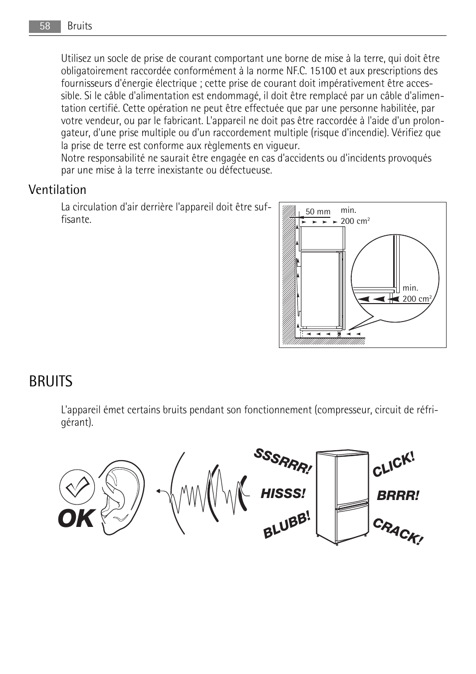 Bruits, Ventilation | AEG SKS81000F0 User Manual | Page 58 / 84