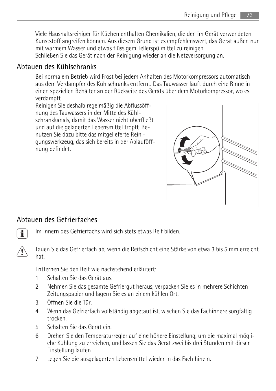 Abtauen des kühlschranks, Abtauen des gefrierfaches | AEG SKS81000F0 User Manual | Page 73 / 84